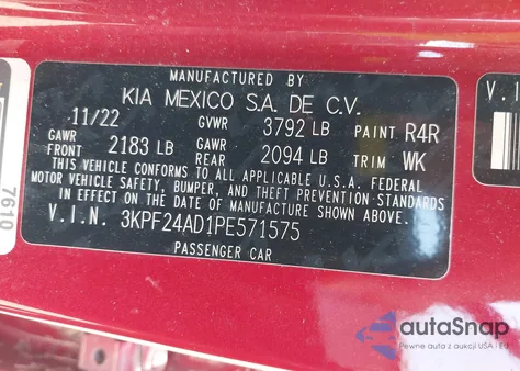 2023 Kia Forte Lxs from USA, damaged, VIN 3KPF24AD1PE571575